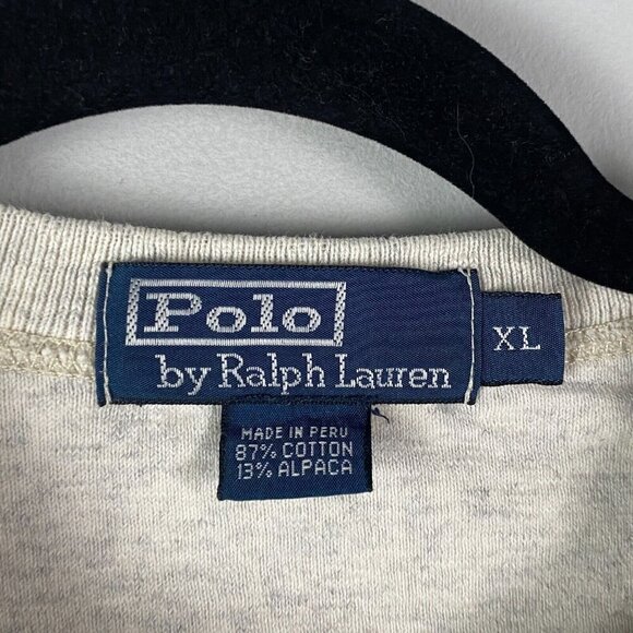 Polo Ralph Lauren Cotton Alpaca Shirt Crew Neck Mens XL Elbow Patch Oatmeal - Picture 4 of 9